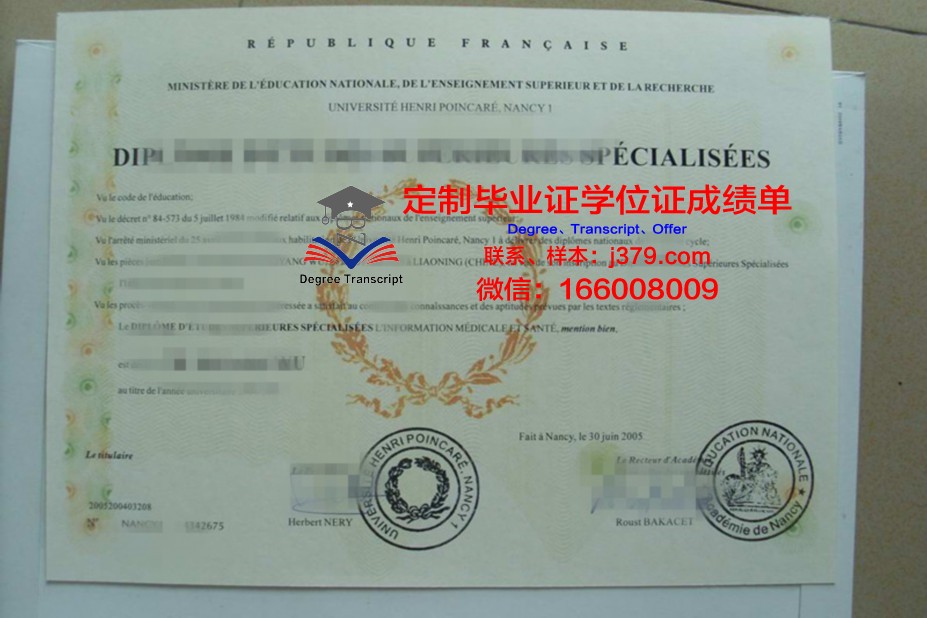南锡国立高等矿业学院硕士毕业证书样本