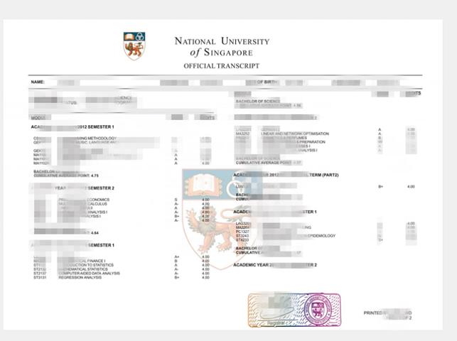 新加坡国立大学毕业证成绩单